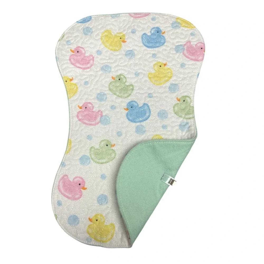 Hand Crafted Flannel Burp Cloth Contoured Padded Fabric Quilted Reversible Ducks